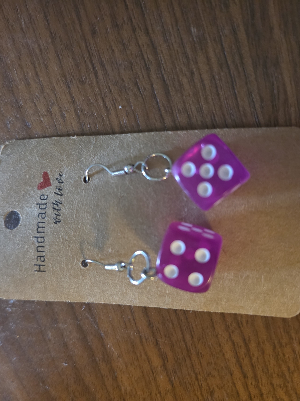 Handmade Pink Dice Drop Earrings - Fun Women’s Accessory